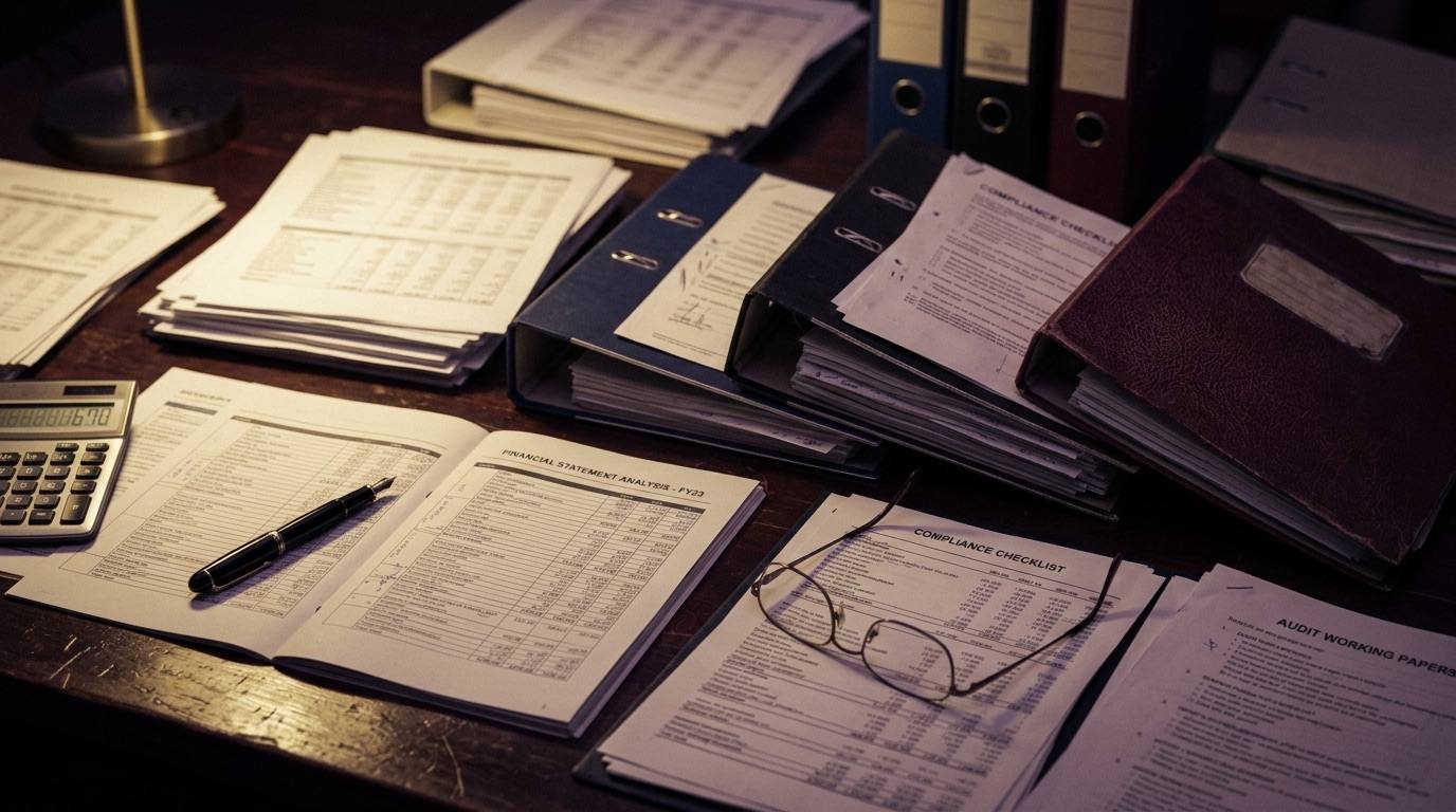 Illustration : dossiers et relevés sur un bureau